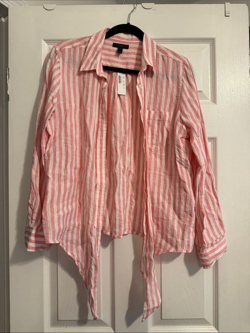 NWT J.Crew Pink & White Striped Tie-Front Linen Shirt